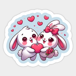 Valentines day kawaii bunnies in love Sticker